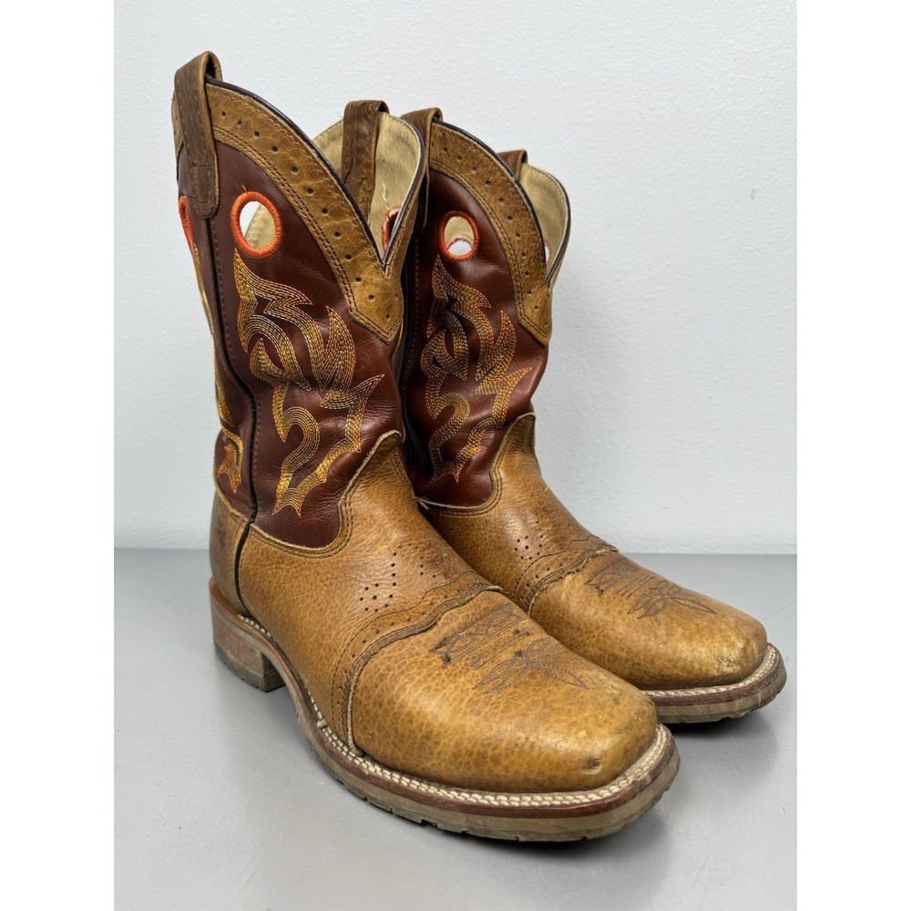 Double H Cowboy Boots Mens 11.5‎ EE Roper Mickey Steel Toe Peanut Bison Leather
